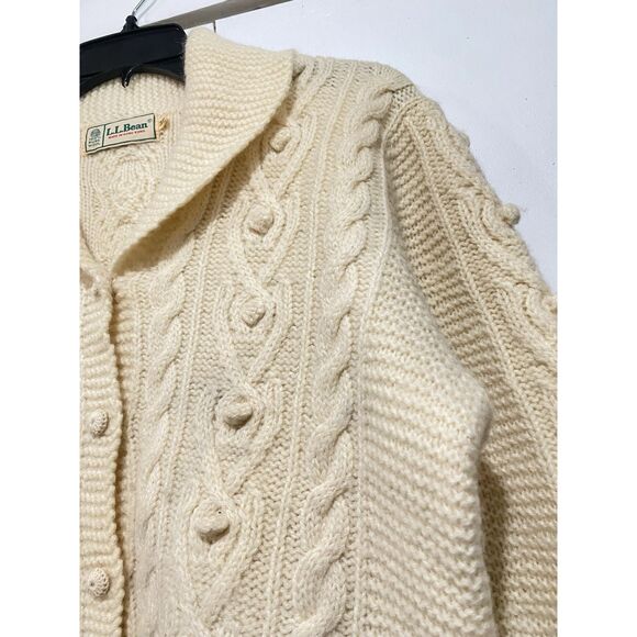 LL Bean Cropped Cardigan Sweater Womens Sz 38 Cream Long Sleeves Button UP - Picture 7 of 16